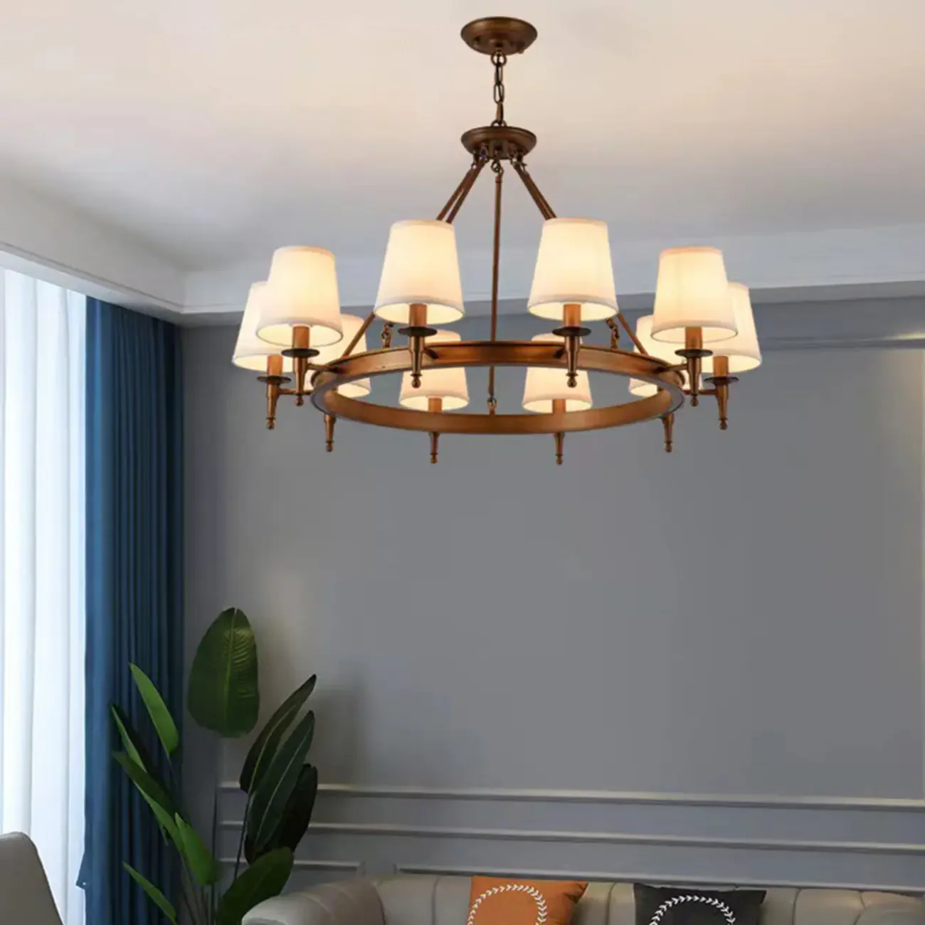 America Country Ring Fabric Lampshade Black Chandelier