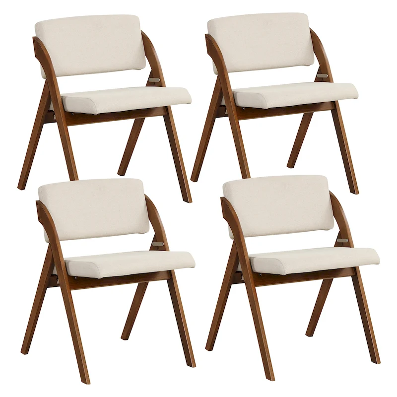 Gymax Set of 4 Dining Chairs Folding Kitchen Chair w/ Rubber Wood Legs