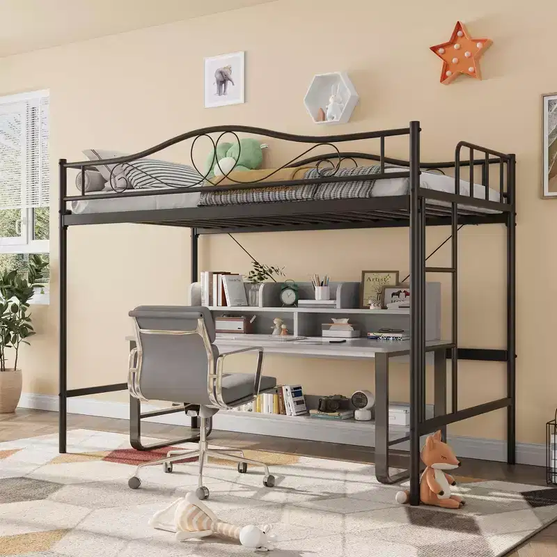 Loft Bed Twin Size, 400 Lbs Heavy Duty Metal Twin Loft Bed with Ladder & Safety Guardrail, Space-Saving, Noise Free, No Box Spring Needed, Cream White