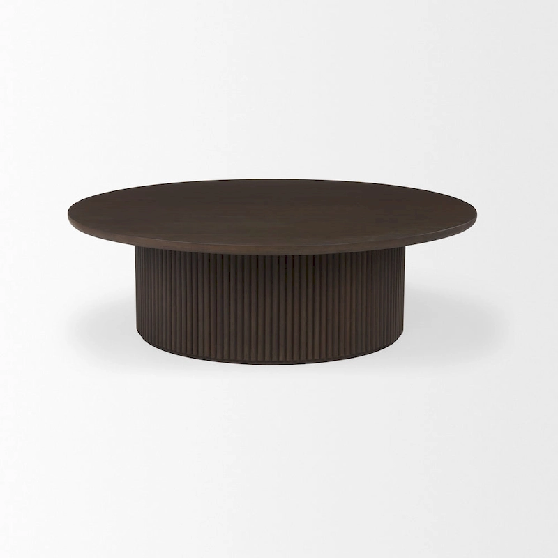 Terra 48L x 48W x 15H Dark Brown Wood Round Fluted Coffee Table