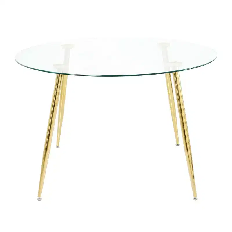 Okak Modern Round Dining Table with Tempered Glass Dining Room Table with Metal Spray Legs for Dining Room, Gold