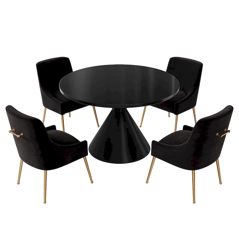 48 Light Luxury Black High Gloss Large Countertop Dining Table with Velvet Dining Chair Set