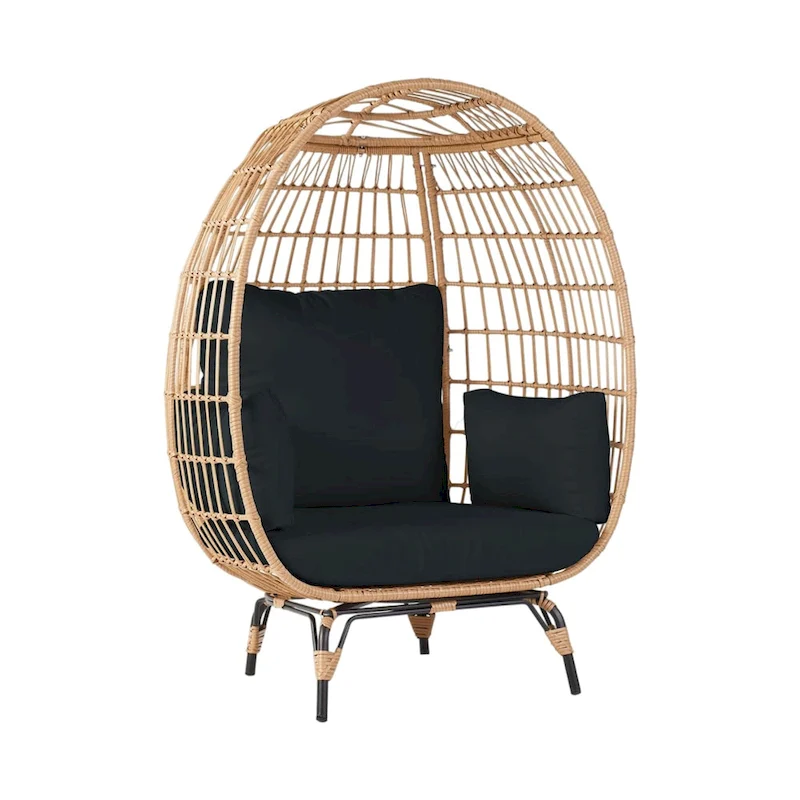 Outdoor Large PE Wicker Egg Chair with 4 Thicken Cushions