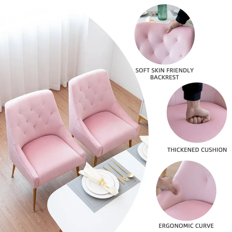 XINMICS Mid-Century Modern Velvet Dining Chair, Upholstered Parsons Chair, Set of 2