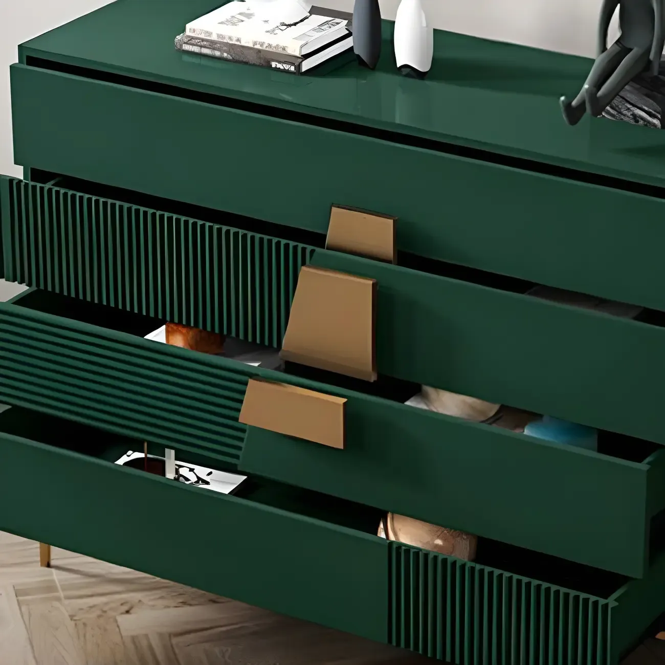 Elegant Wooden Sideboard with Drawers in Green/Grey