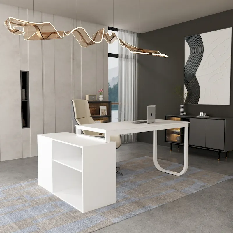 55-Inch L-Shaped Home Office Desk with Drawers & Open Shelf