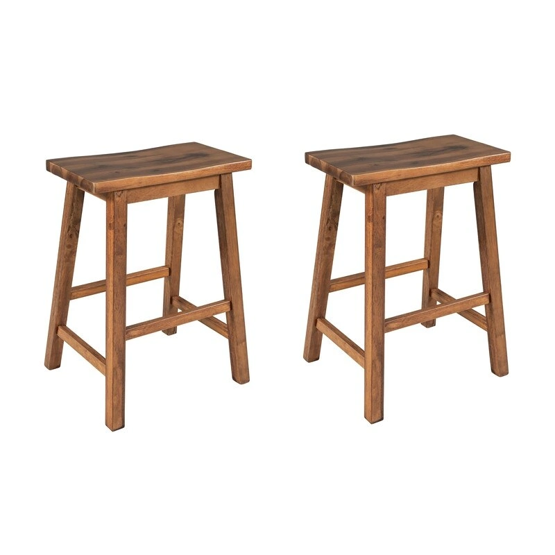 Rustic 3-Piece Solid Wood Kitchen Island Set  45 Stationary Butcher Block Table With Two Seating Stools & Dual Open Shelves.