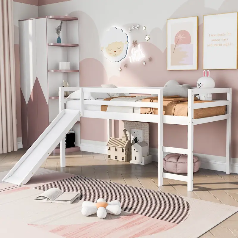 Twin Solid Wood Loft Bed with Fun Slide Feature