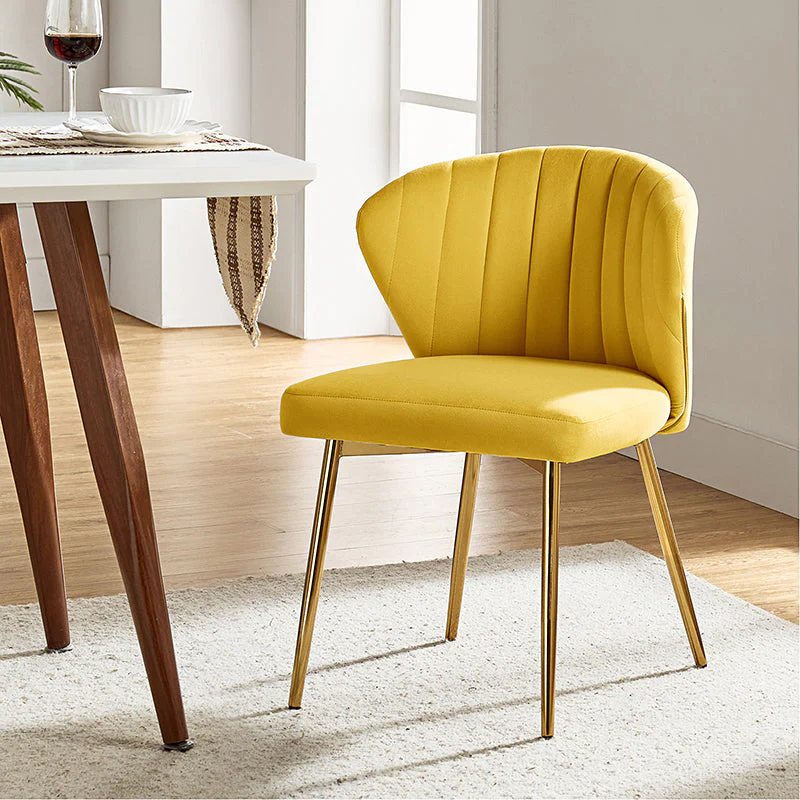 Velvet Channel-Tufted Side Chair with Foam Fill & Gold Metal Legs | Yellow / Orange / Teal / Sage / Pink / Navy / Red / Green / Fuchsia / Ivory / Black / Mustard / Tan | Single Seat