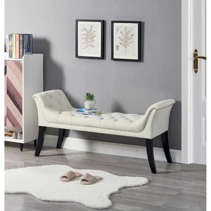 Upholstered Footrest Stool Rectangular Velvet fabric Accent Bench - 50.00L * 18.50W * 24.50H
