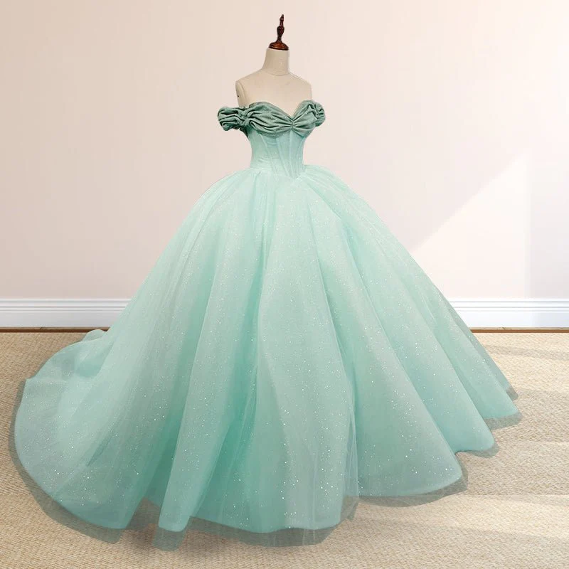 Glitter Mint Green Off The Shoulder Ball Gown Quinceanera Dresses