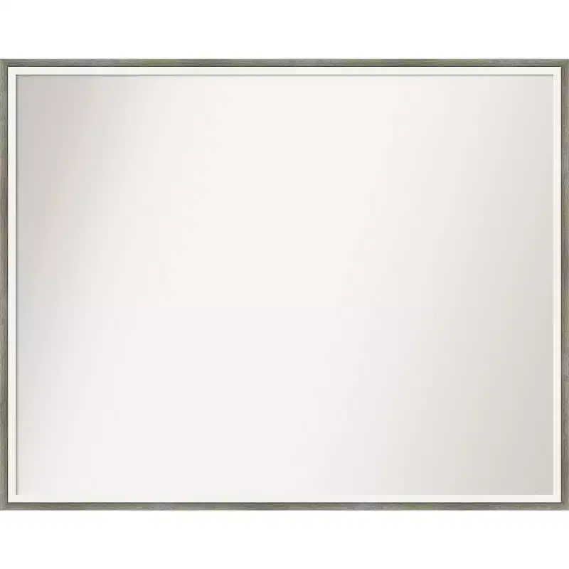29" x 23" Non-Beveled Lucie Wood Bathroom Wall Mirror Silver - Amanti Art: Modern Rectangle, Includes Mounting Hardware
