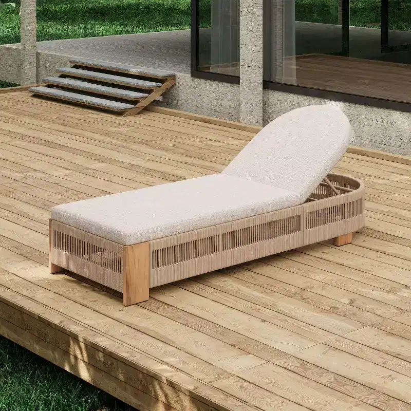 Christopher Knight Home Lariya Outdoor Adjustable Acacia Wood and Rope Chaise Lounge with Water-Resistant Cushion