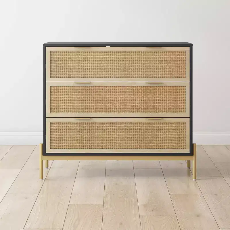 Nathan James Andrew 3 Drawer Rattan Dresser Black/Light Oak