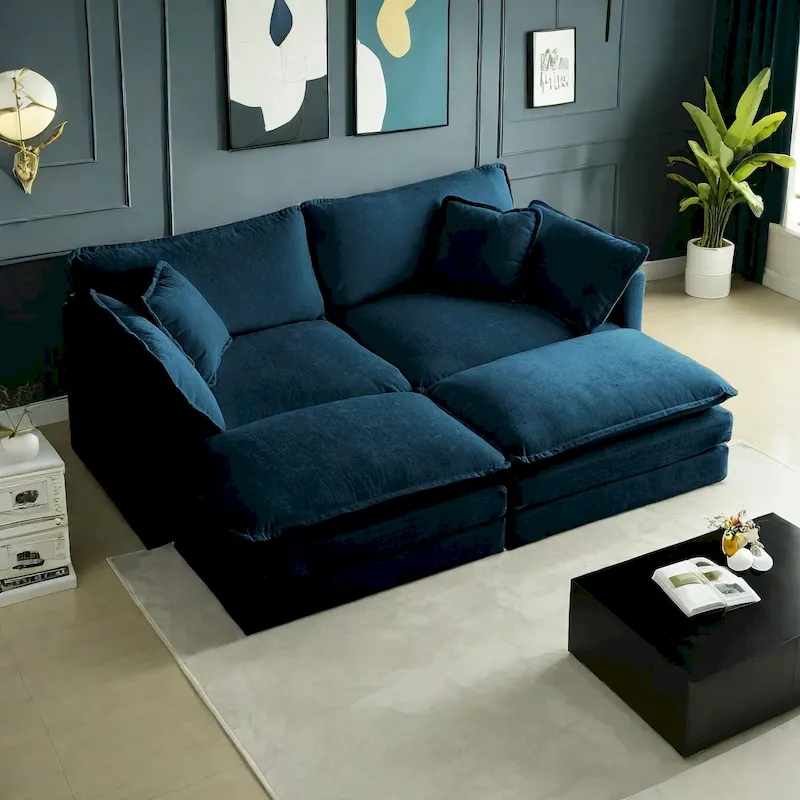 4-Piece Modular Chenille Upholstered Sleeper Sectional Sofa Bed with Ottoman