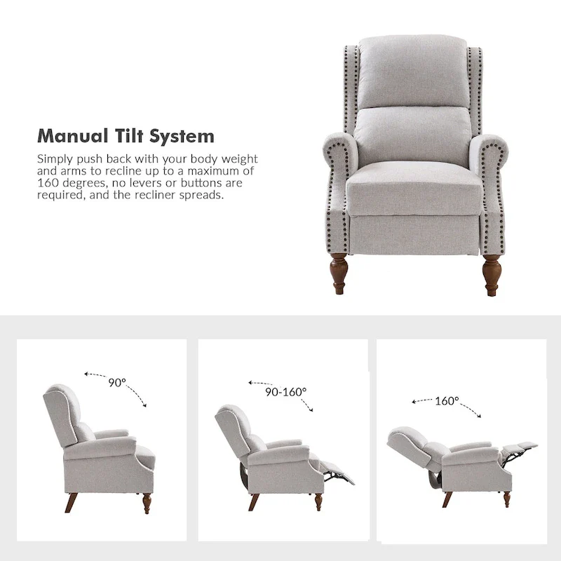 Terri Traditional Roll Arm Manual Recliner with Solid Wood Legs Set of 2 by HULALA HOME