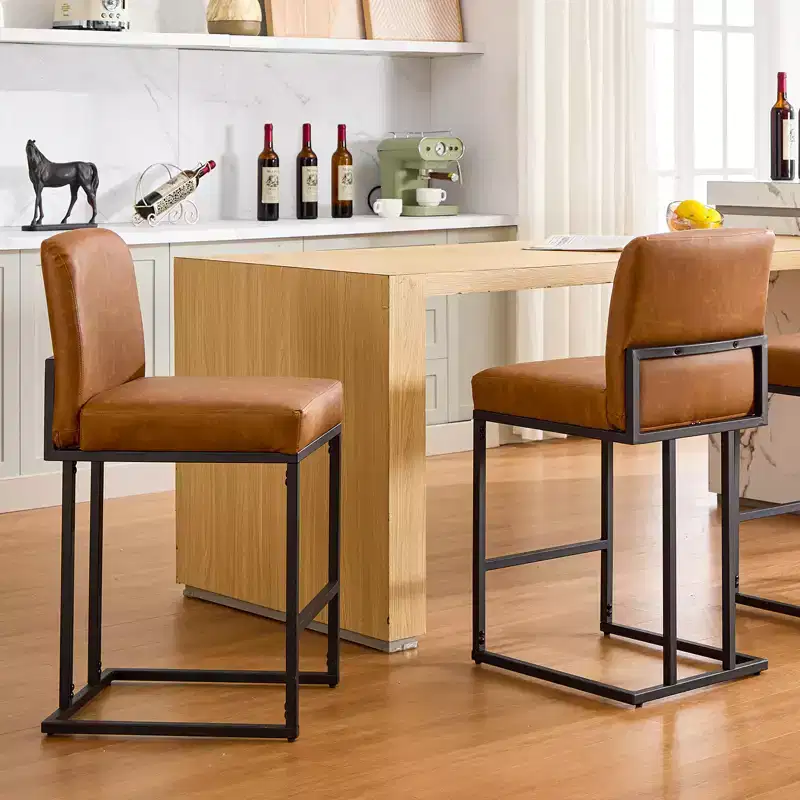 CuisinSmart 24 Inch Counter Height Bar Stools with Backrest, Upholstered PU Leather, Perfect for Kitchen Island, Bar, Restaurant