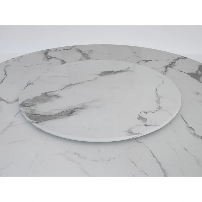 60  Diameter Round Marble Table with Cubical Marble Base
