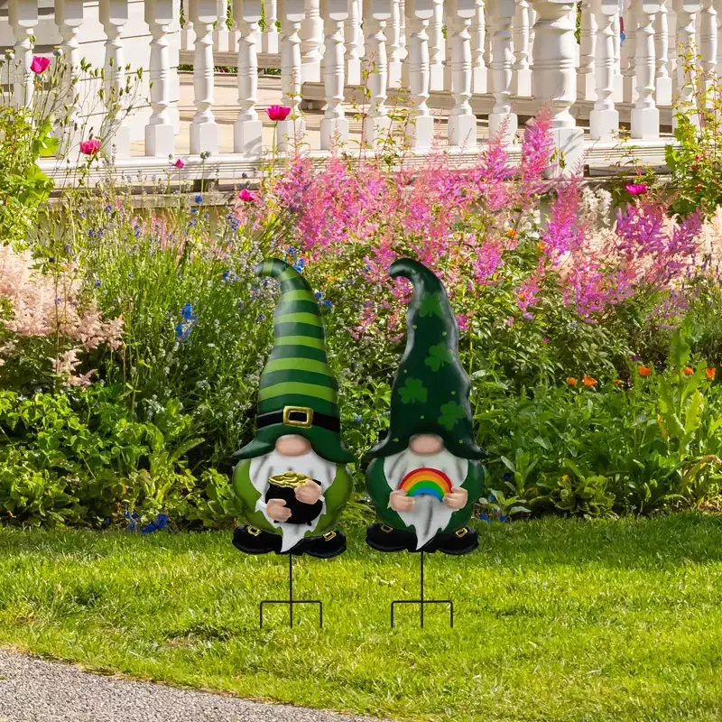 Northlight Pot of Gold and Rainbow St Patrick's Day Gnomes Outdoor Garden Stakes - 27.5 - Set of 2