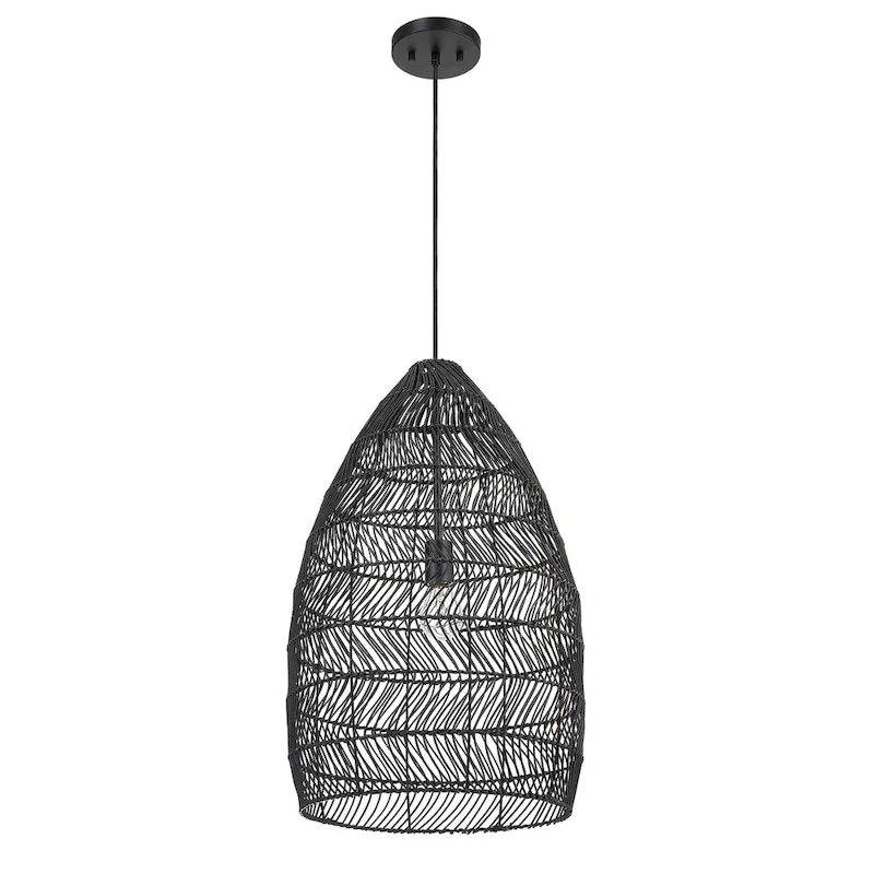 Uttermost Nandi 1 Light Woven Black Pendant - 25H x 15 Dia in.