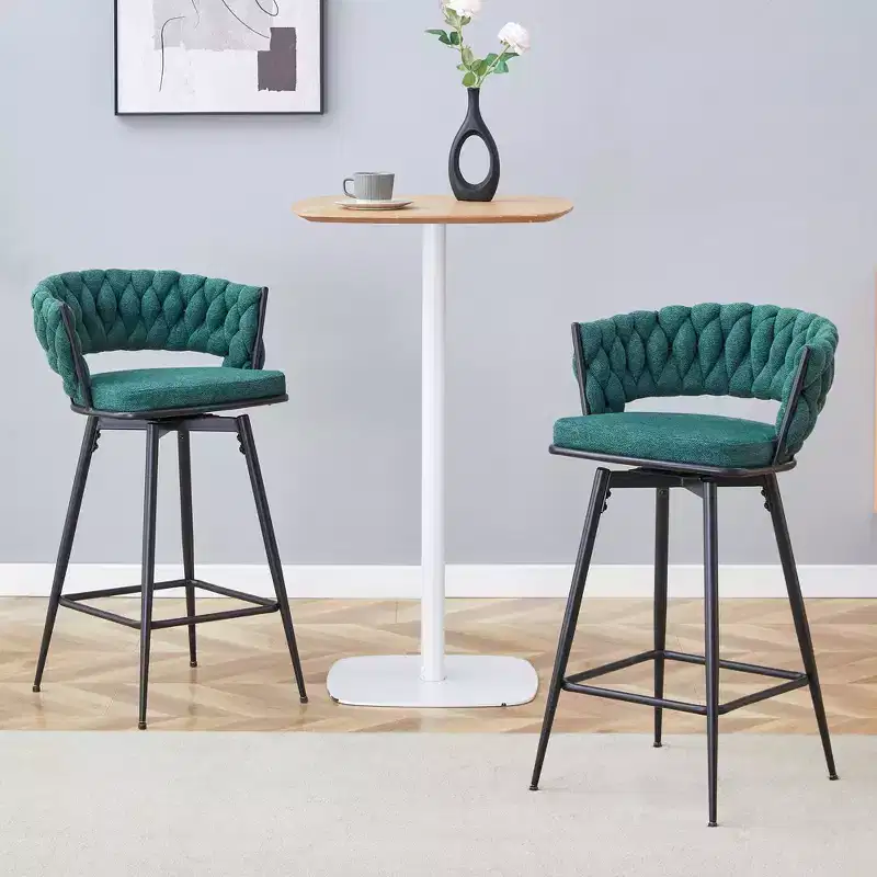 Okak Swivel Bar Stools Set of 2/4, Breathable Cotton Counter Height Barstools with Electroplated Metal Frame, Rust-Resistant Seating for Kitchen