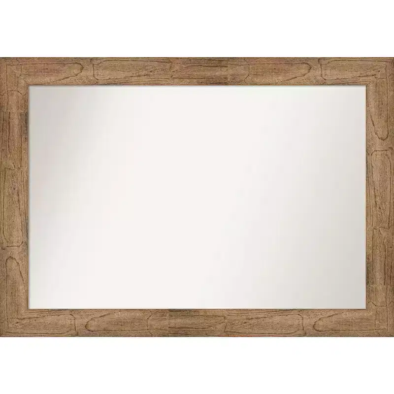 42" x 30" Non-Beveled Owl Wood Bathroom Wall Mirror Brown - Amanti Art: Modern Rectangle, Wall Mount