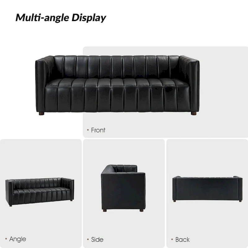 Olinto Modern Camel 83-Inch Genuine Leather Curved Couch with Channel Back by HULALA HOME