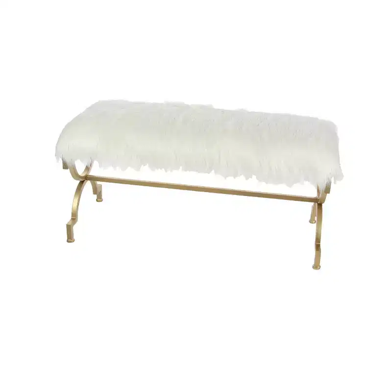 Faux Fur Cushion Bench White - Olivia & May: Chic Entryway Seating, 2-Person Metal Frame