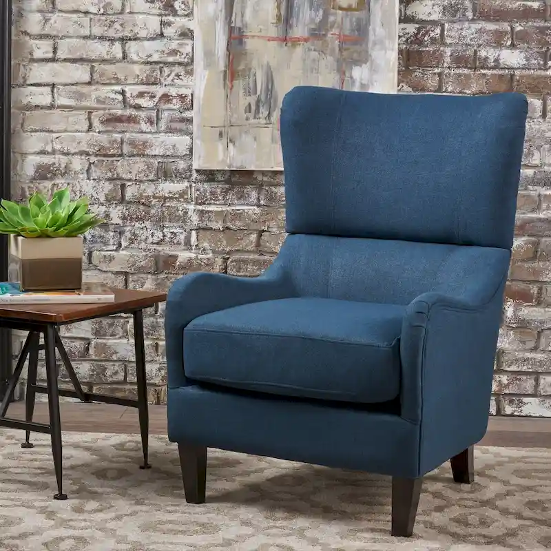 Navy Blue / Charcoal Wingback Fabric Club Chair, Single Seat
