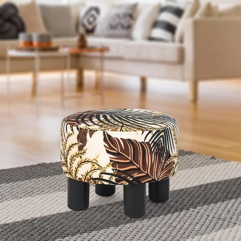 Round Ottoman Velvet Footrest Stool Modern Padded Seat Footstool