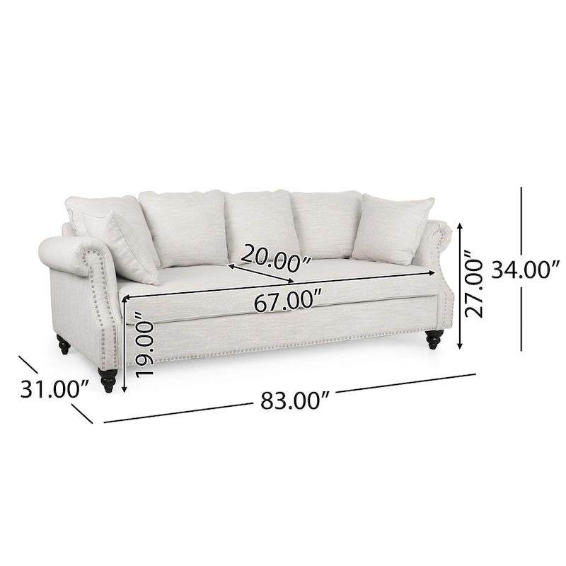 Manbow Fabric Pillowback 3 Seater Sofa with Nailhead Trim by Christopher Knight Home