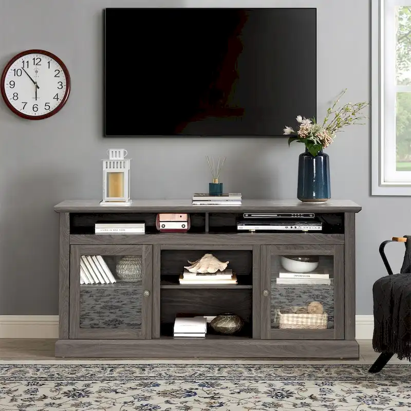 Modern TV Stand with Open and Closed Storage