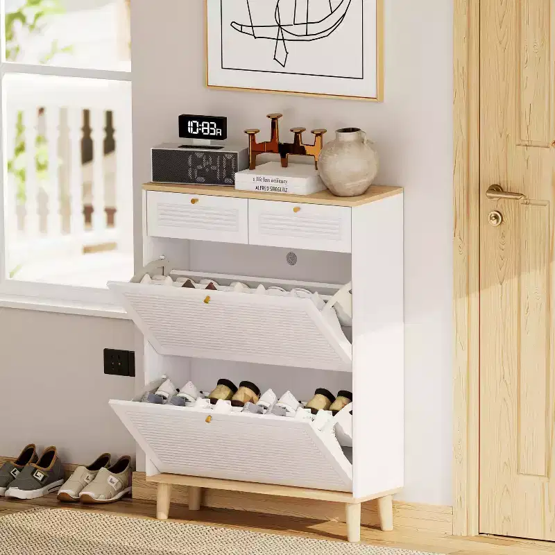 FurnitureR Freestanding Utility Storage Cabinet with Flip Doors, Modern Storage Organizer Narrow Shoe Rack Cabinet for Entryway, Living Room, Hallway