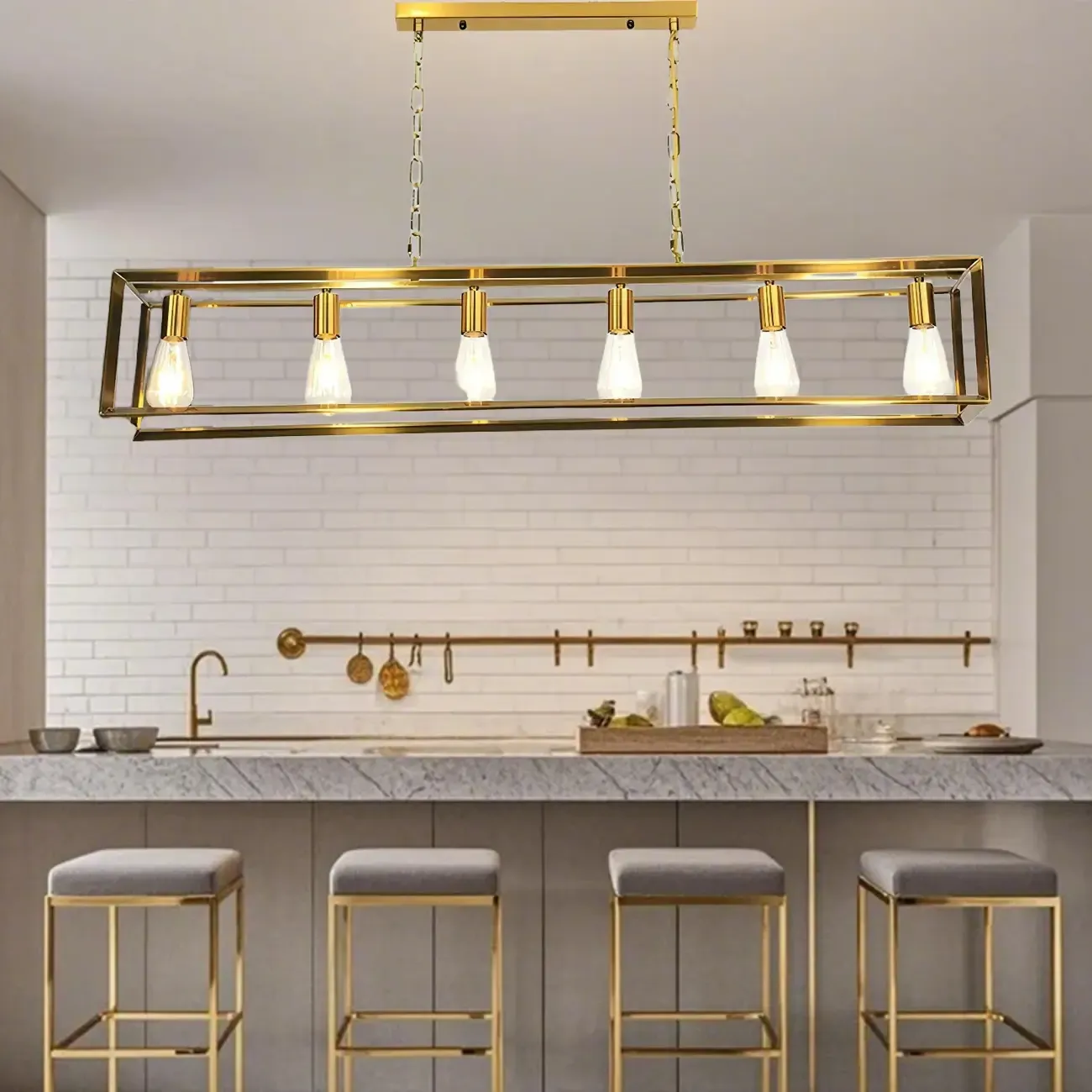 Traditional Brass Metal 6-light Island Pendant Light for Kitchen