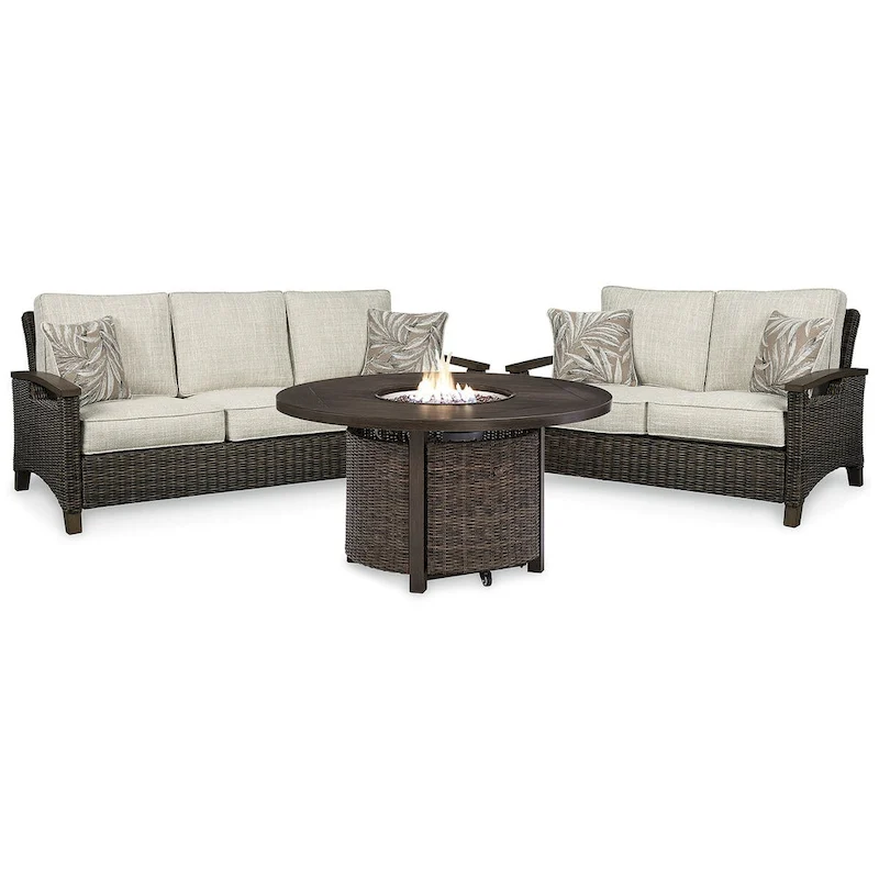 Signature Design by Ashley Paradise Trail Medium Brown/Beige 3-Piece Outdoor Seating Package - 84W x 34D x 37H