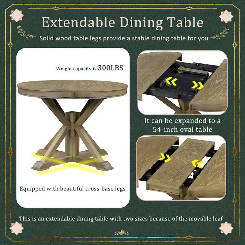 Dining Table Set with Extendable Table and 4 Upholstered Chairs