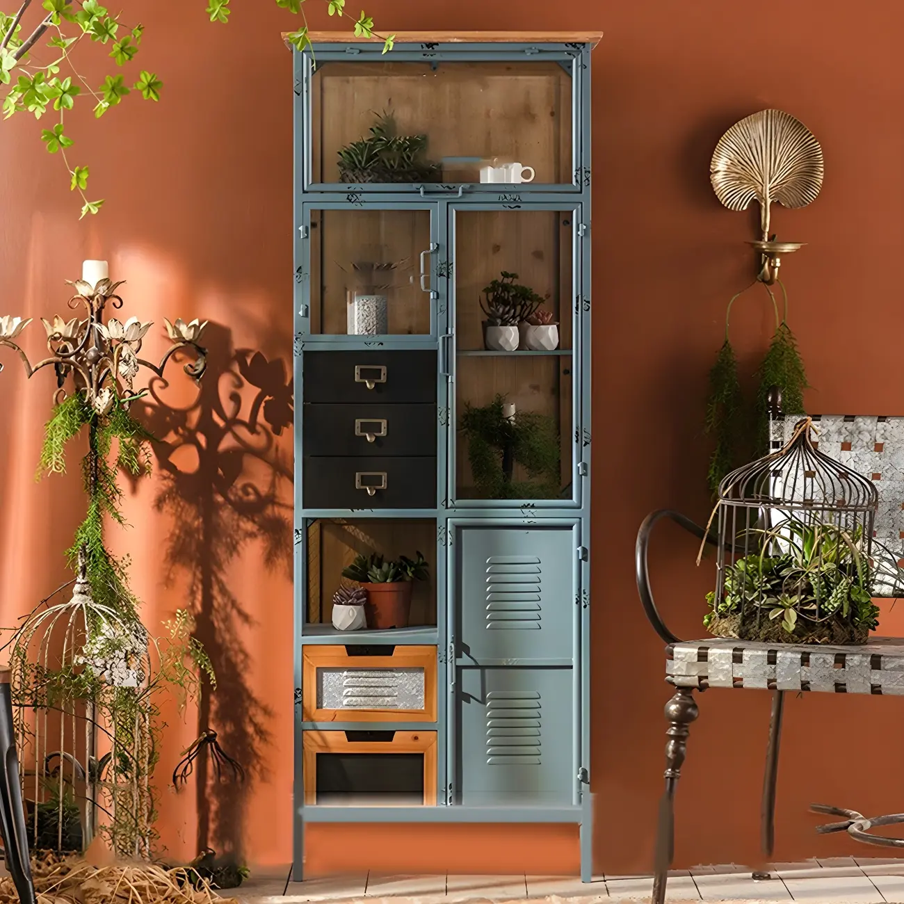 Modern Arched Wooden Glass Door Display Cabinet