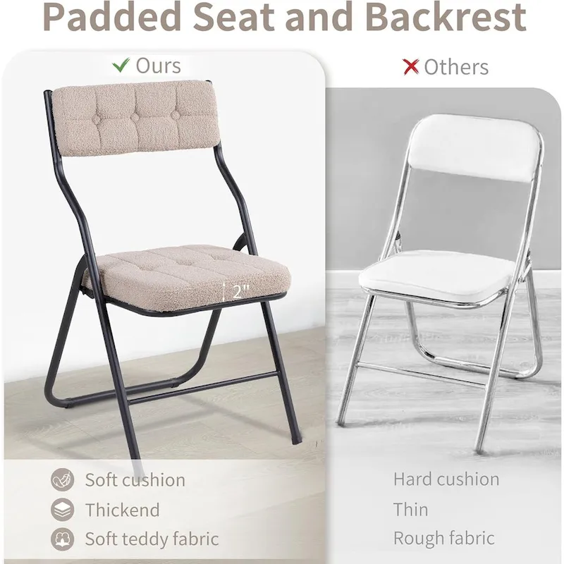 Velvet Upholstered Steel Tufted Folding Dining Chairs(set of 4)