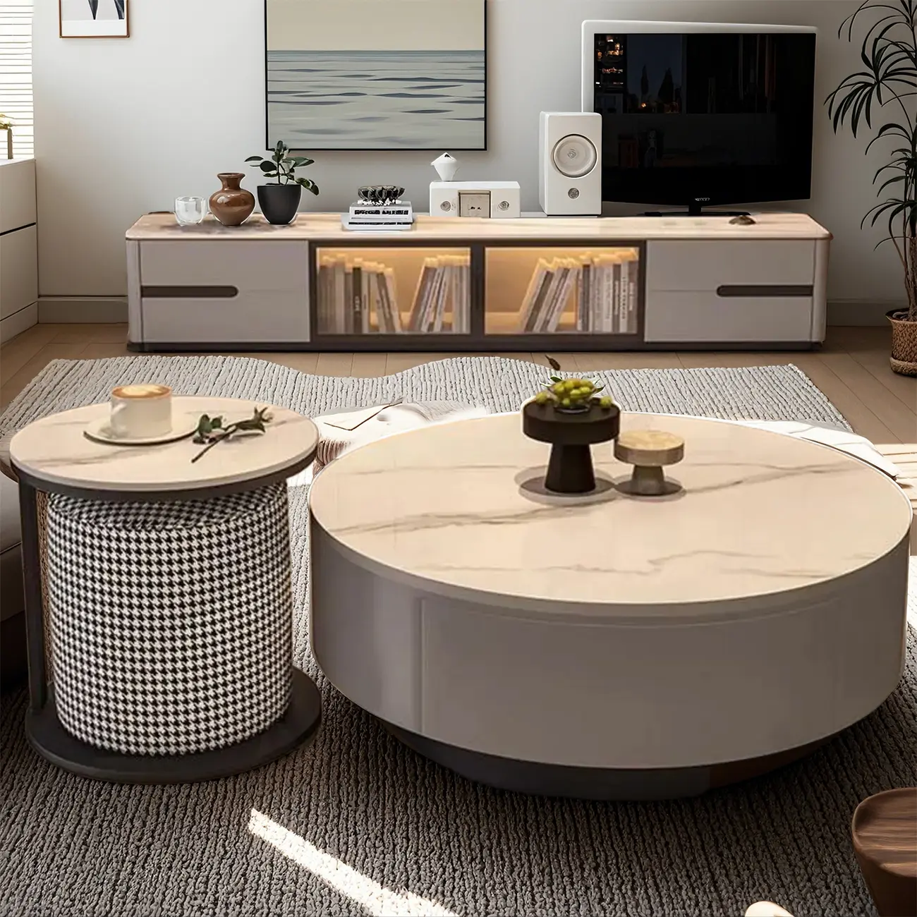 70.9 Grey Stone Multi Drawer TV Stand with Cable Management