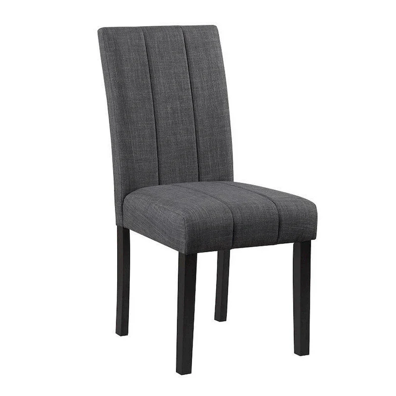 5 Piece Dining Table and Chairs Set, Black Wood, Fabric, Faux Stone Top