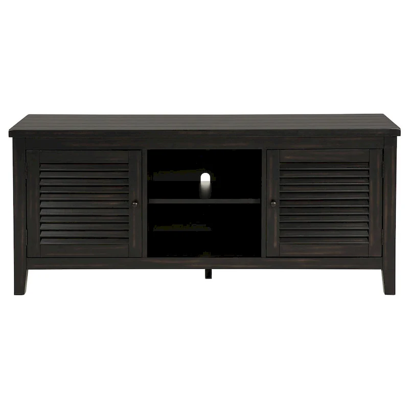 Coni TV Stand Media Cabinet, 2 Door and Shelves, Black Wood 60 Inch