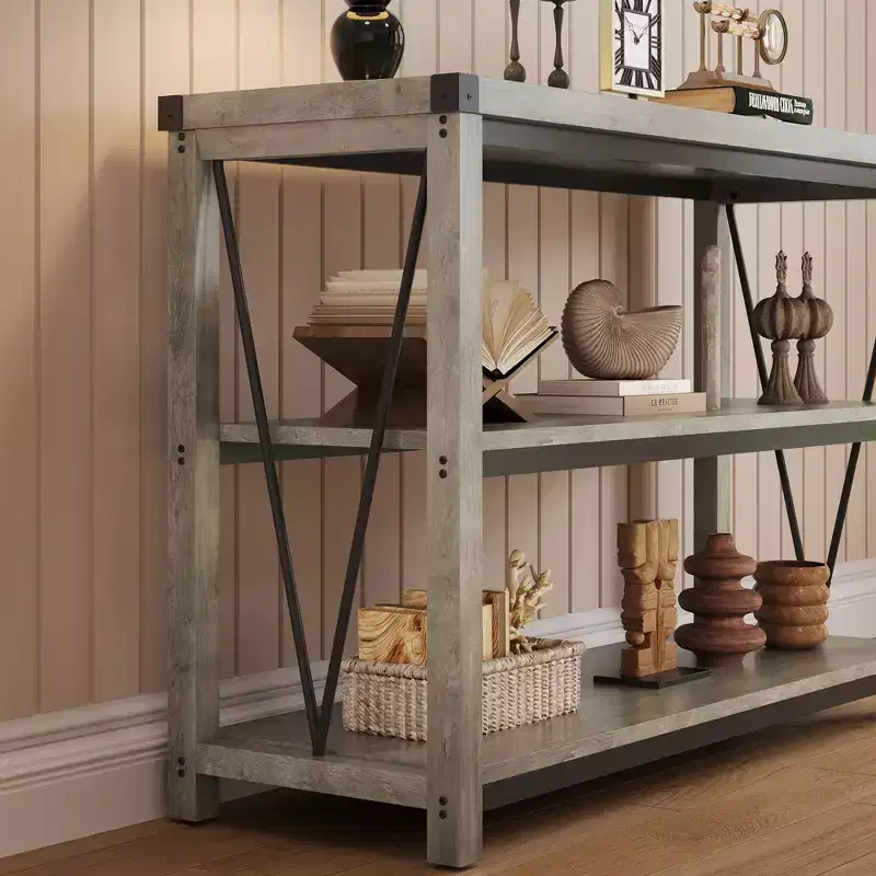 Farmhouse Console Table with Storage, 47 Inch Narrow Sofa Table & Entryway Table for Living Room, 3-Tier Wood Hallway Accent Furniture