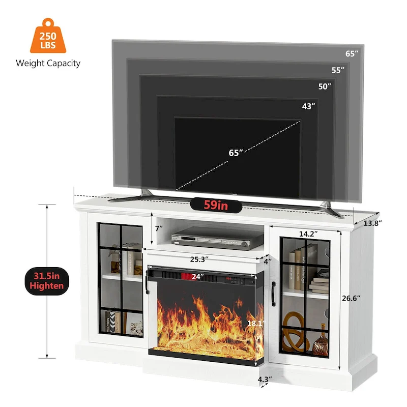 Fireplace TV Stand with All-Sided Glass Electric Fireplace