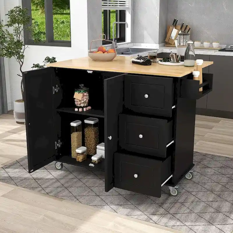 Rolling Mobile Kitchen Island with Wheels Drop Leaf, Solid Wood Top