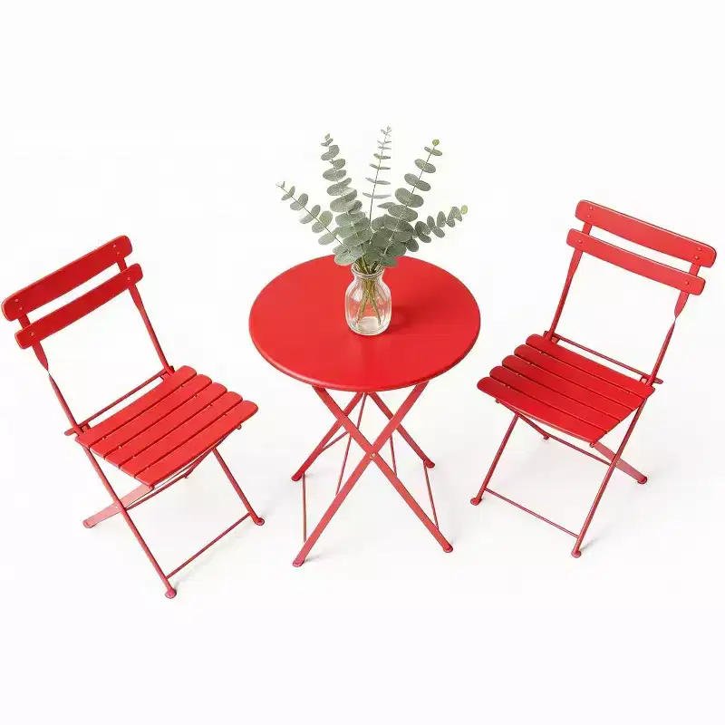 GustoWave 3-Piece Foldable Metal Bistro Set With Round Table, 2 Chairs
