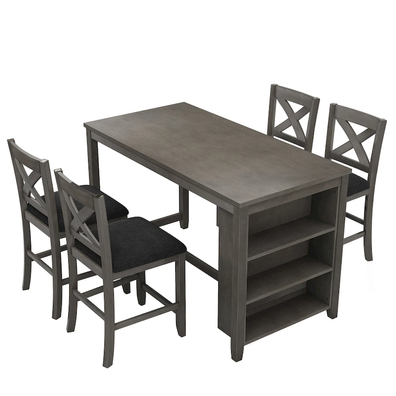 5-Piece Rustic Dining Set with Wooden Bar Table & 4 Chairs