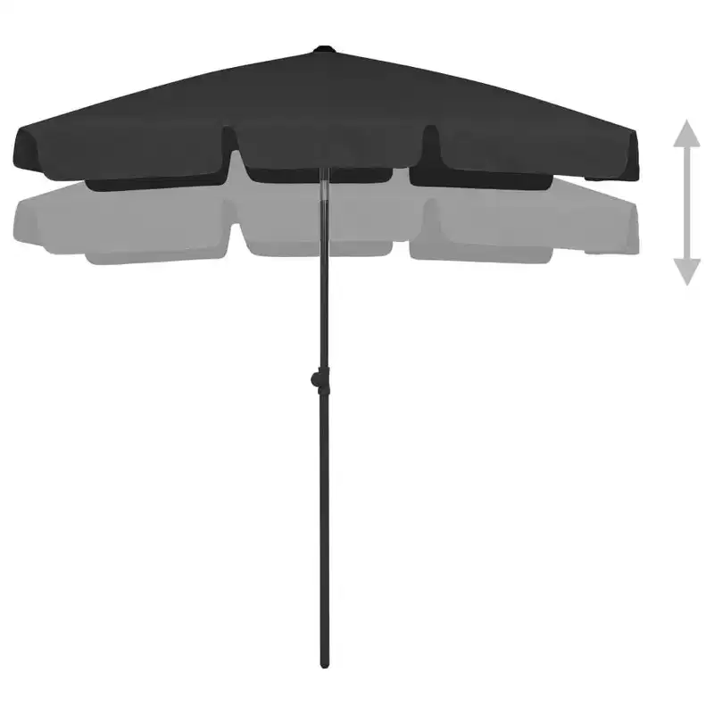 vidaXL Beach Parasol Black Polyester Medium Tiltable Beach Parasol