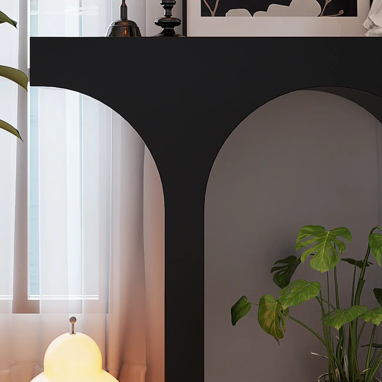 Entryway Rectangular Black Arch Base Console Table