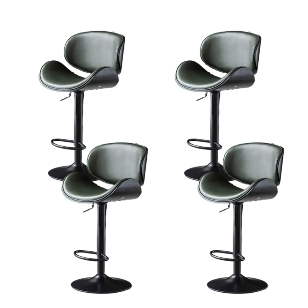Arched Blackish Green Leather Swivel Adjustable Bar Stool
