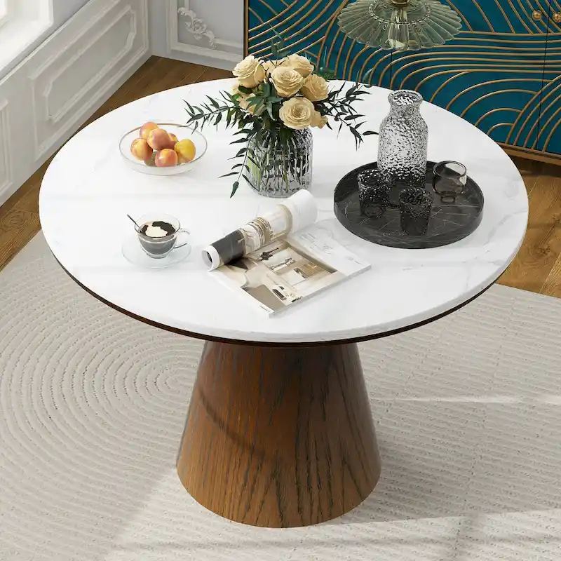 45-Inch Round Dining Table - Marble Top - Seats 4